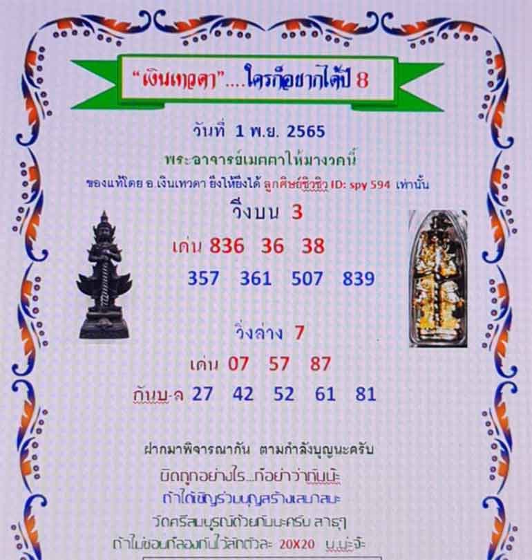 หวยเงินเทวดา เลขเด็ดพระอาจารย์เมตตาให้มา ให้เลข วิ่งบน 3 วิ่งล่าง 7